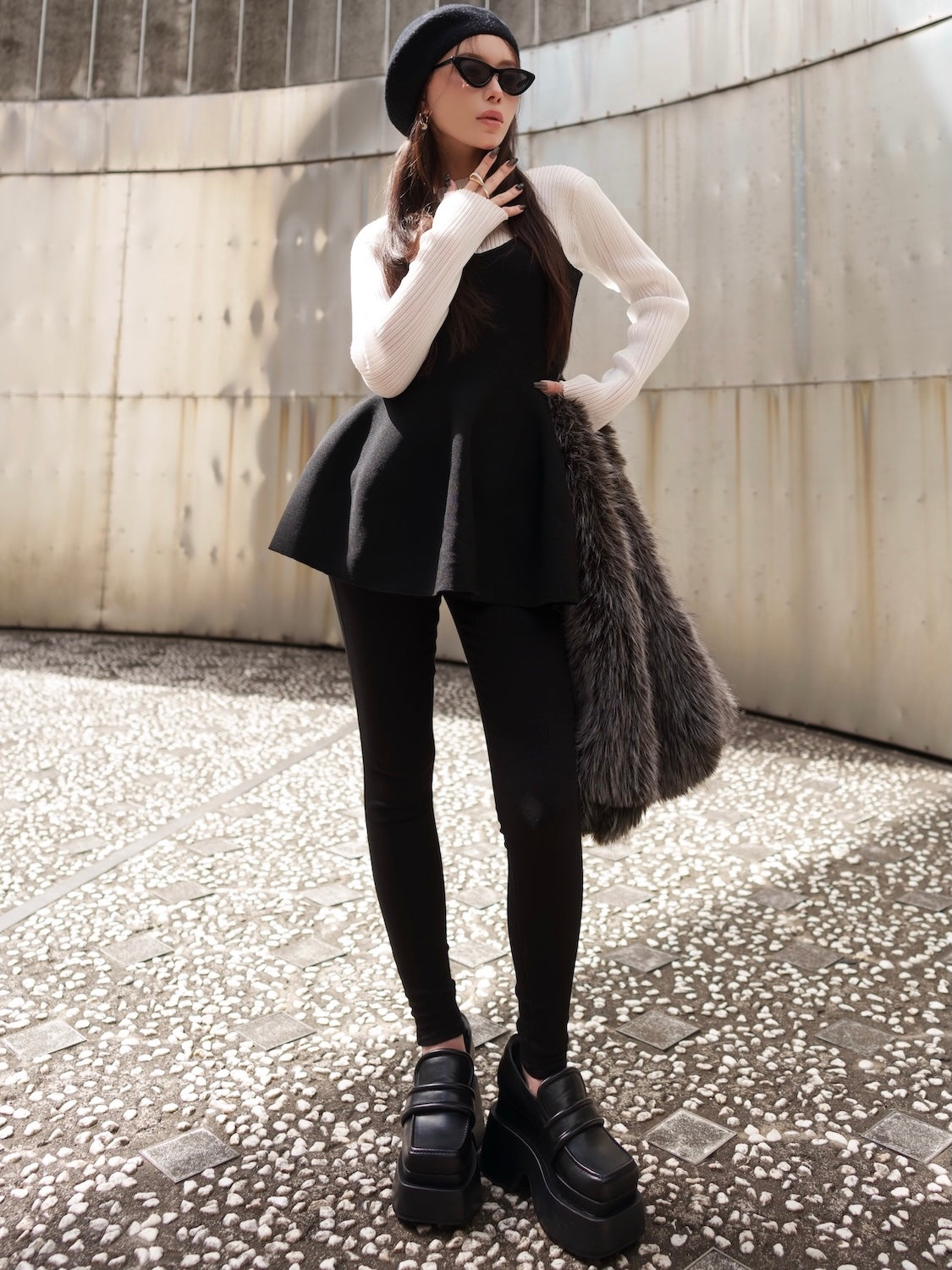 インターシャ ドッキング ペプラム KNIT
