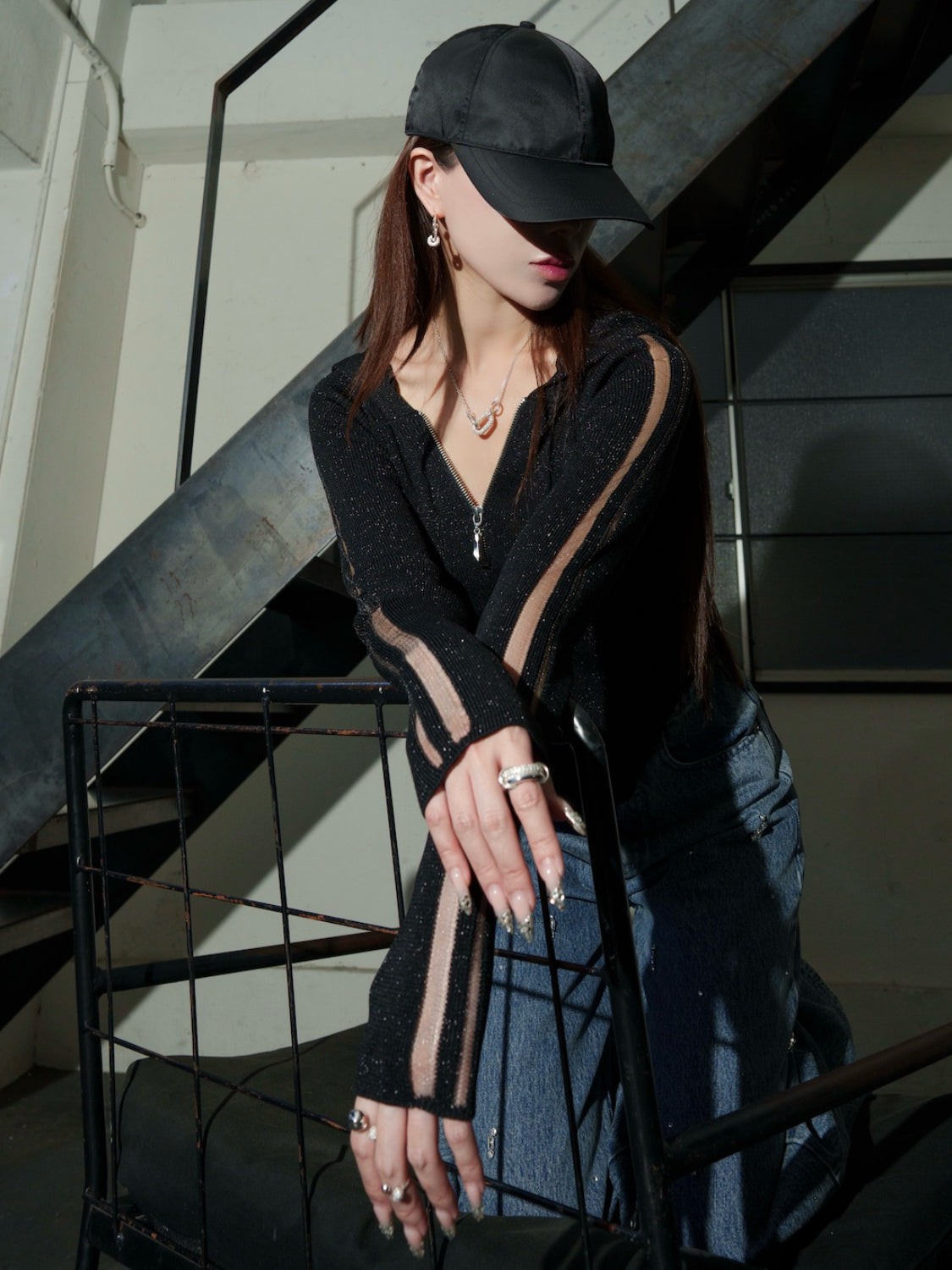シアーライン Half ジップフーディー KNIT