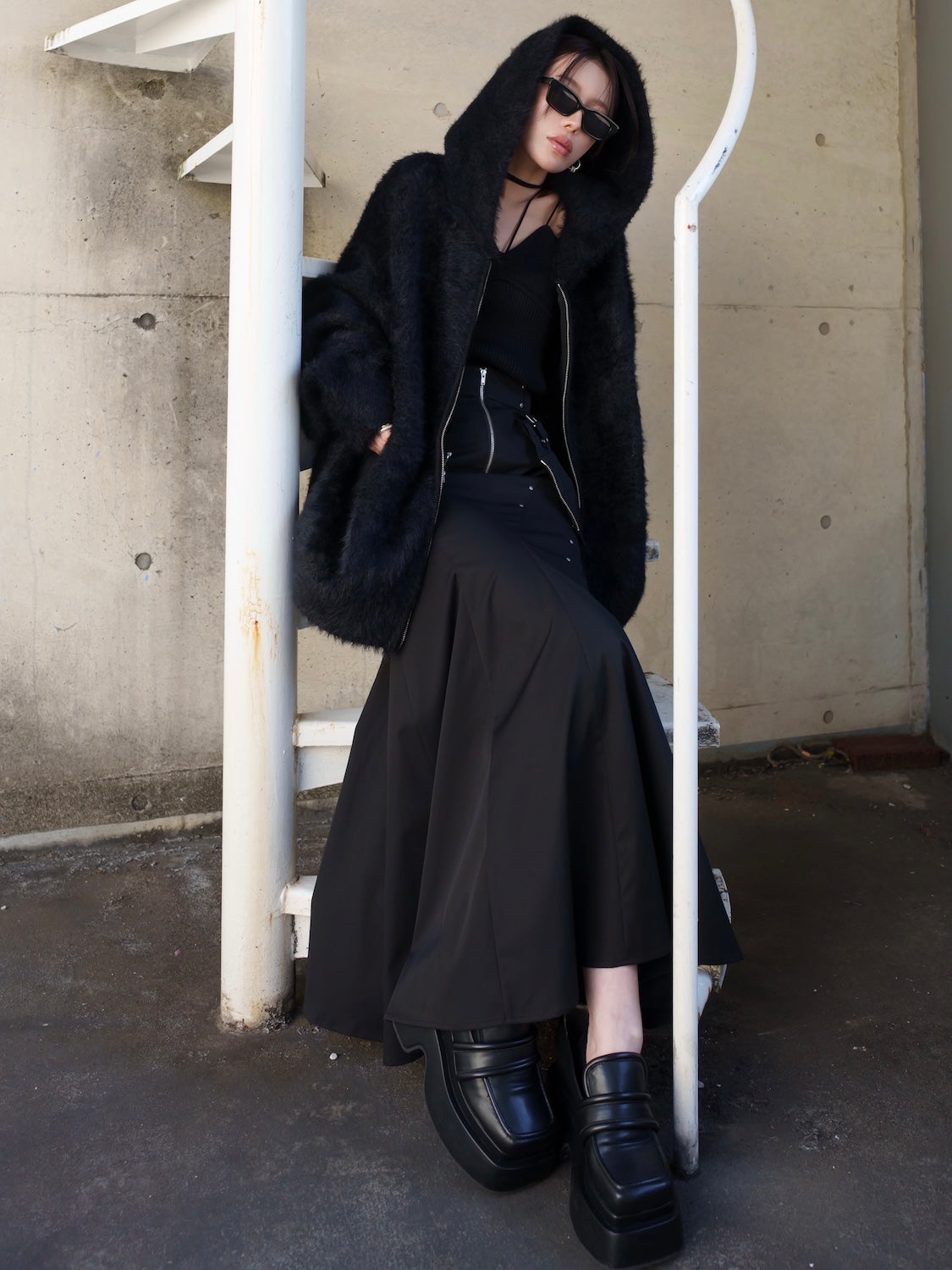 [UNISEX] Shaggy ボンディング KNIT Zip フーディー