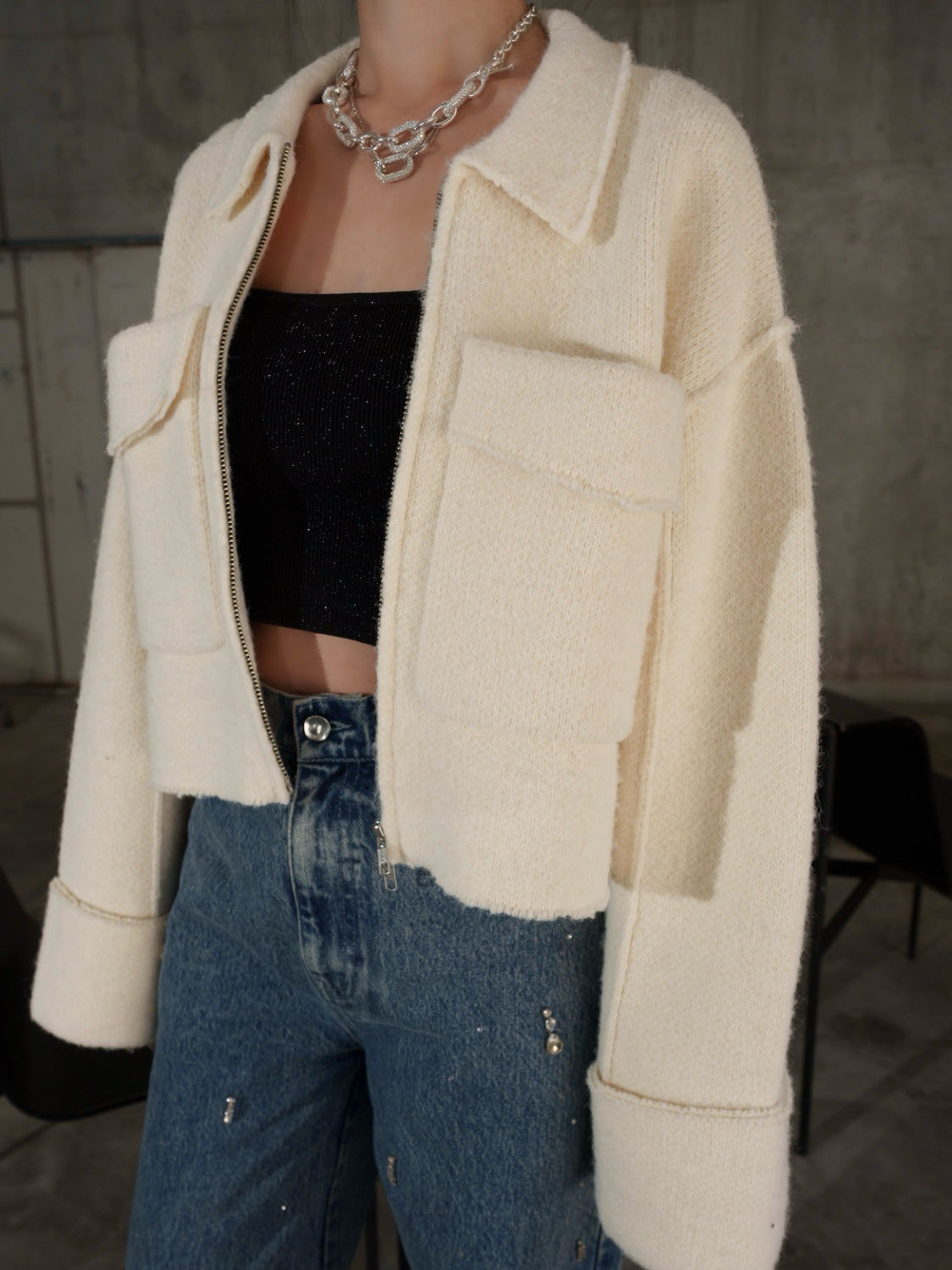 メルトンライク KNIT Zip コート