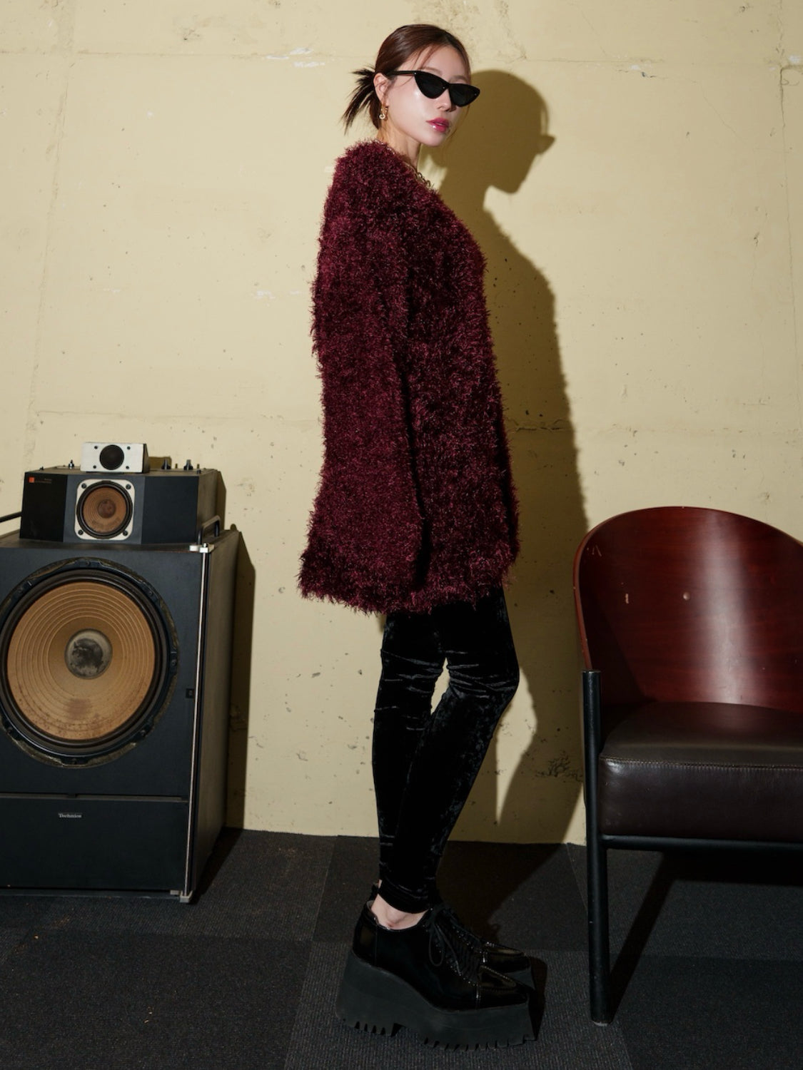 Vネック シャギーKNIT&マフラー Set