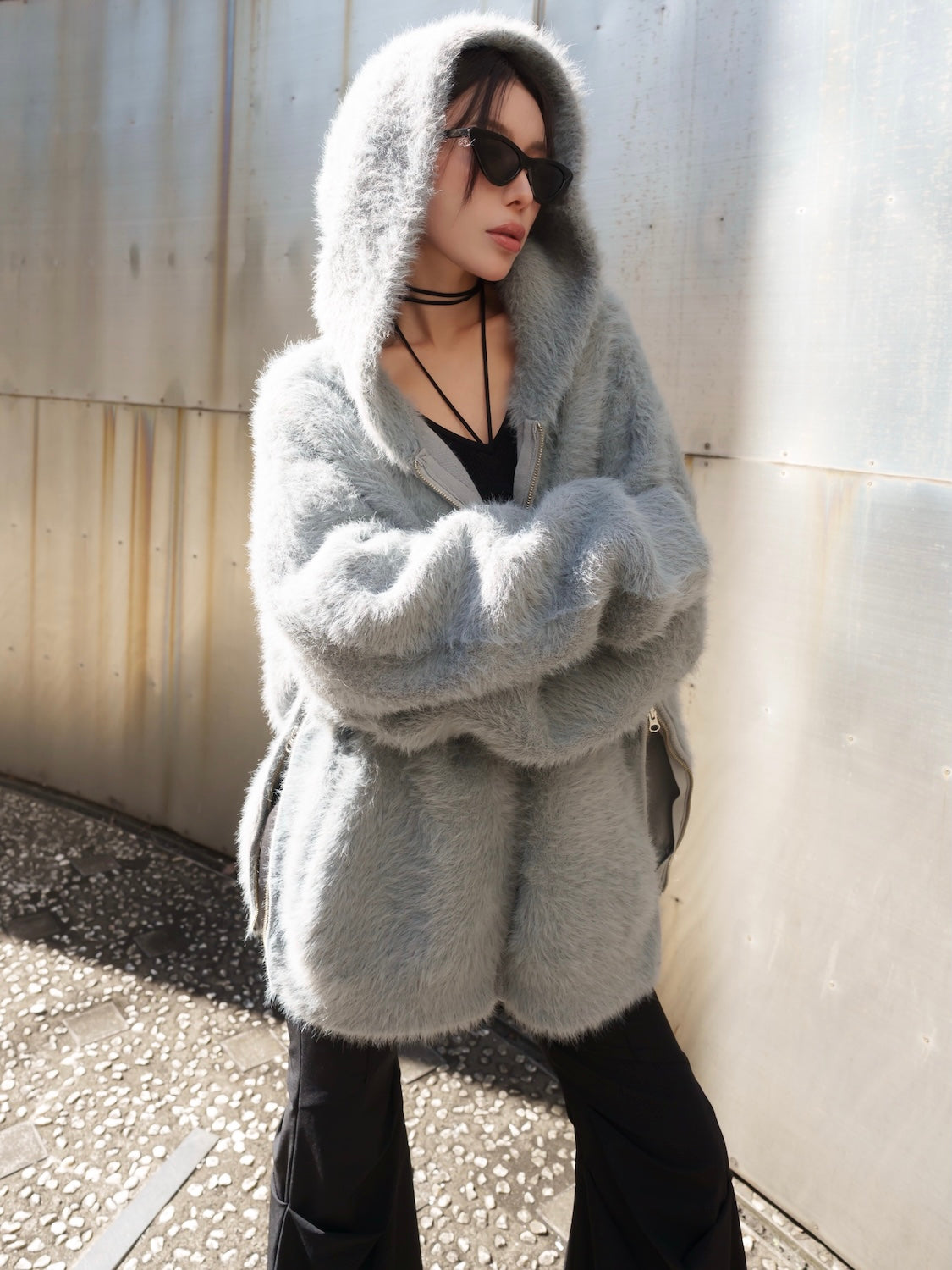 [UNISEX] Shaggy ボンディング KNIT Zip フーディー