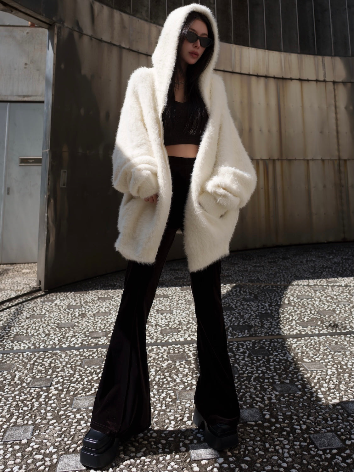 [UNISEX] Shaggy ボンディング KNIT Zip フーディー