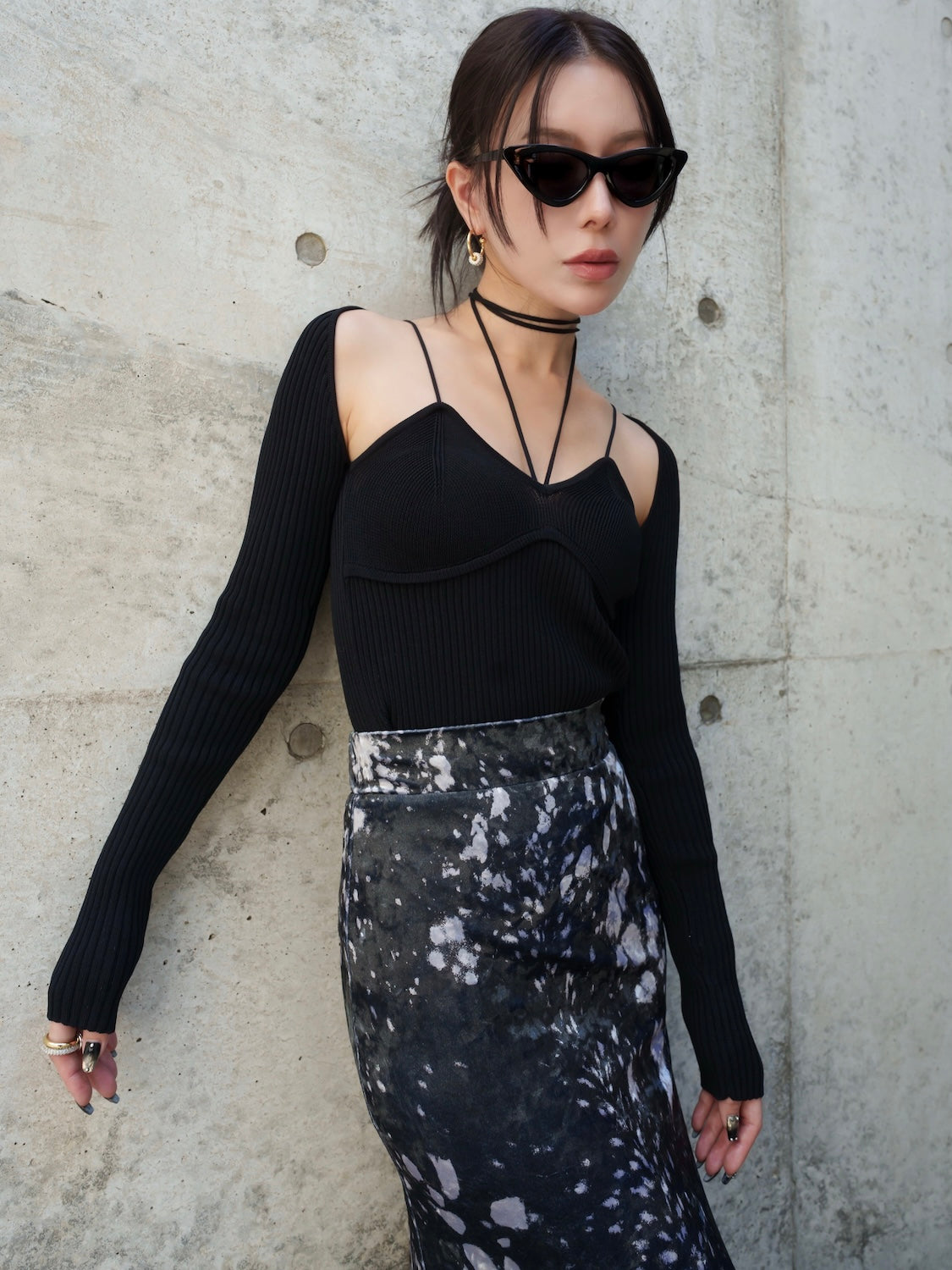 新品タグ付き グラムリップス ランダムニット SHEER トップス ブラック リゼクシー RESEXXY ジップデザインクロップドニットトップス