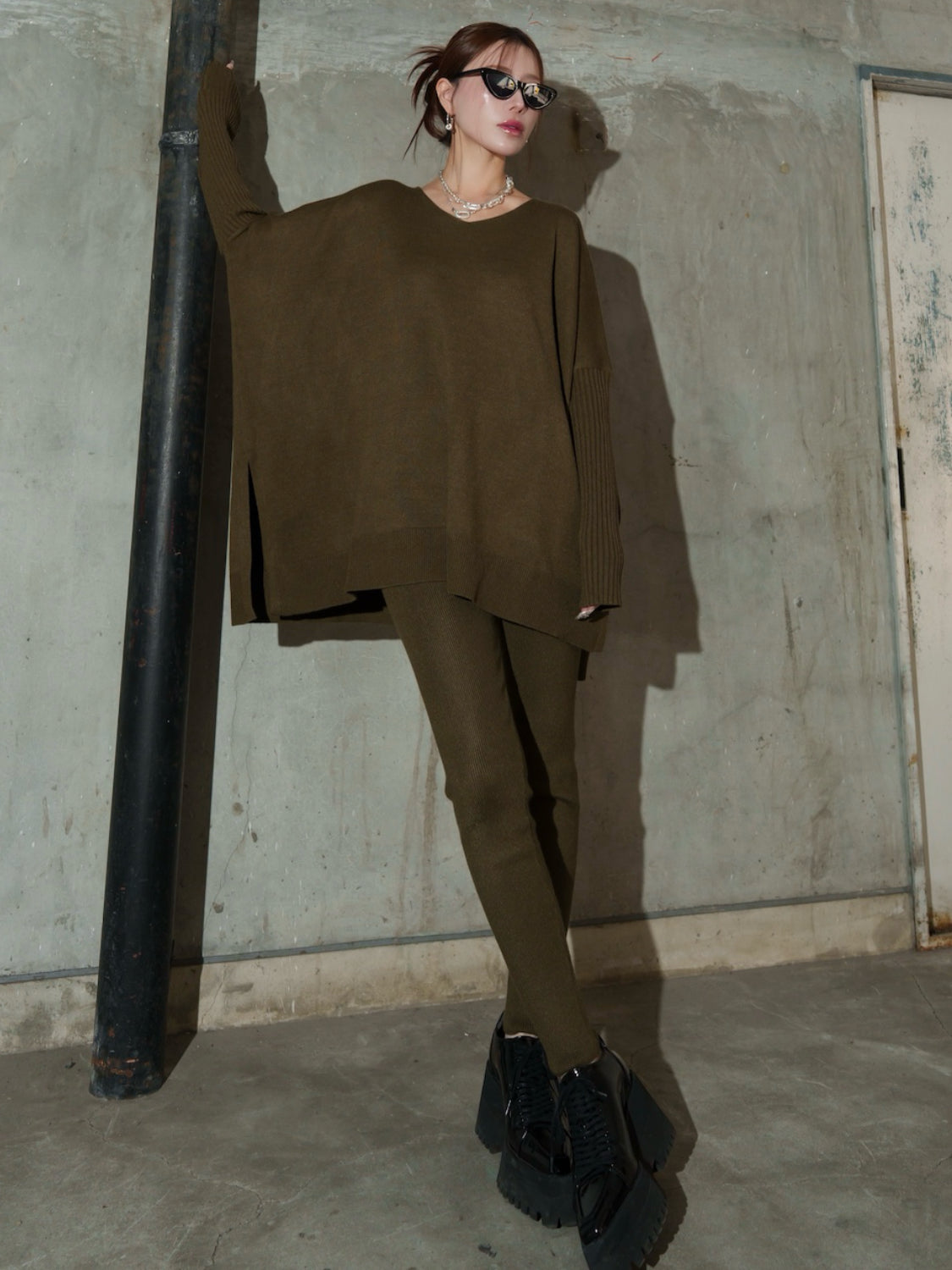 3ピース フーディー ポンチョ KNIT セットアップ