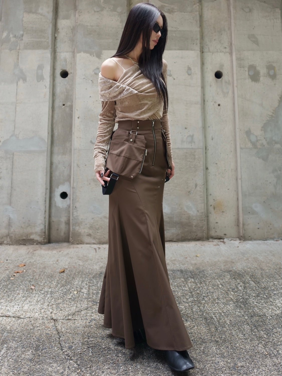 アシンメトリー Sheer ベロアトップス