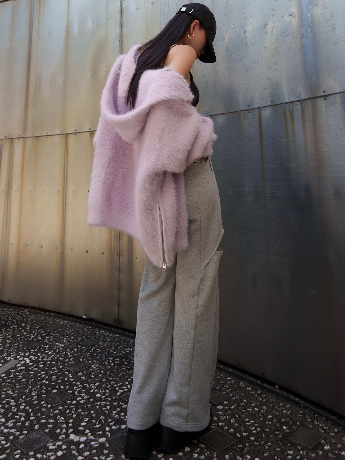 [UNISEX] Shaggy ボンディング KNIT Zip フーディー