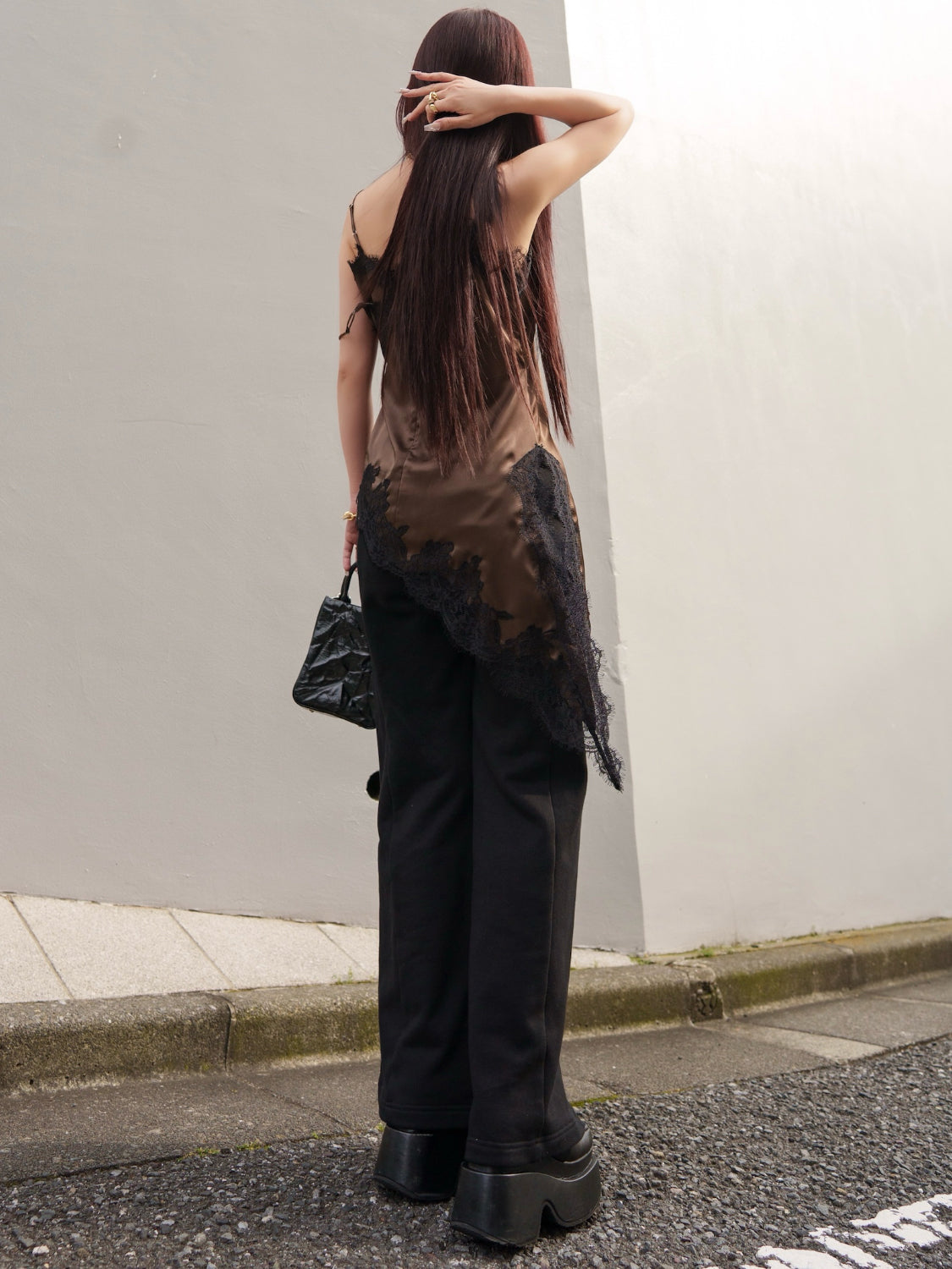 アシンメトリー Satin レースキャミソール