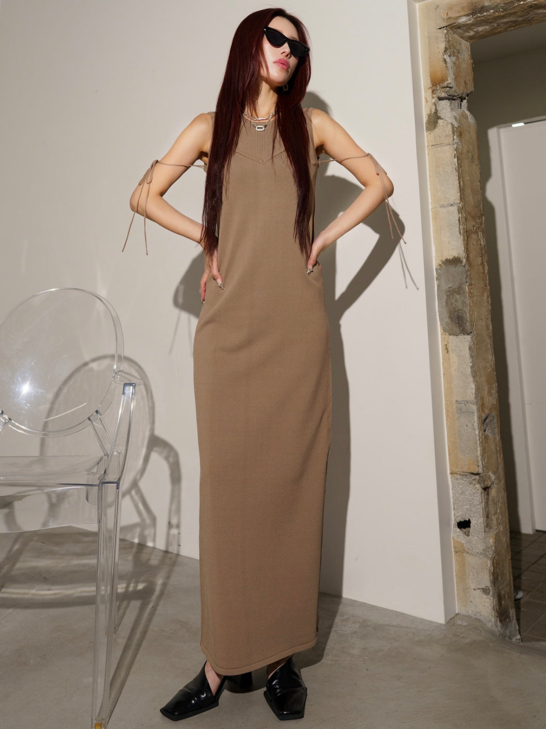 ストラップ レイヤーライク KNIT ワンピース