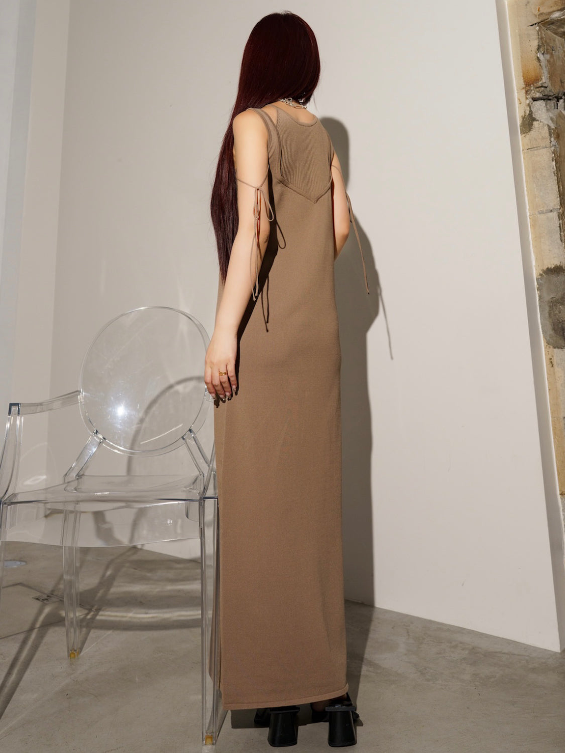 ストラップ レイヤーライク KNIT ワンピース