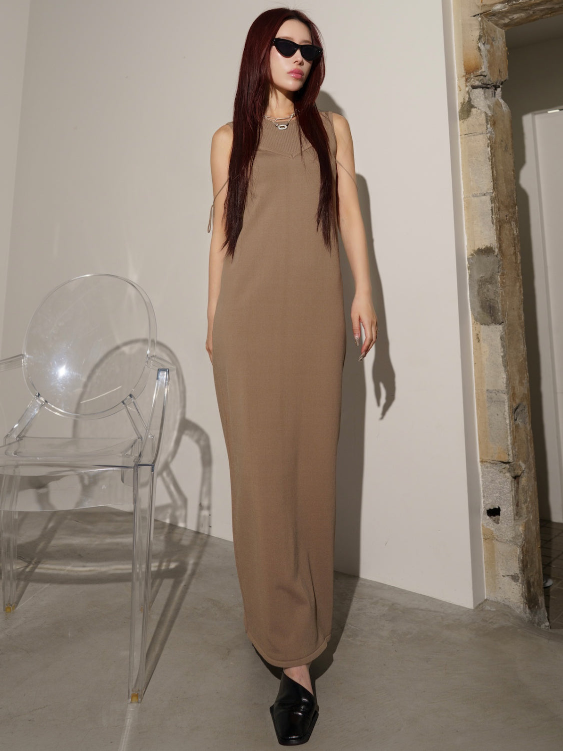 ストラップ レイヤーライク KNIT ワンピース