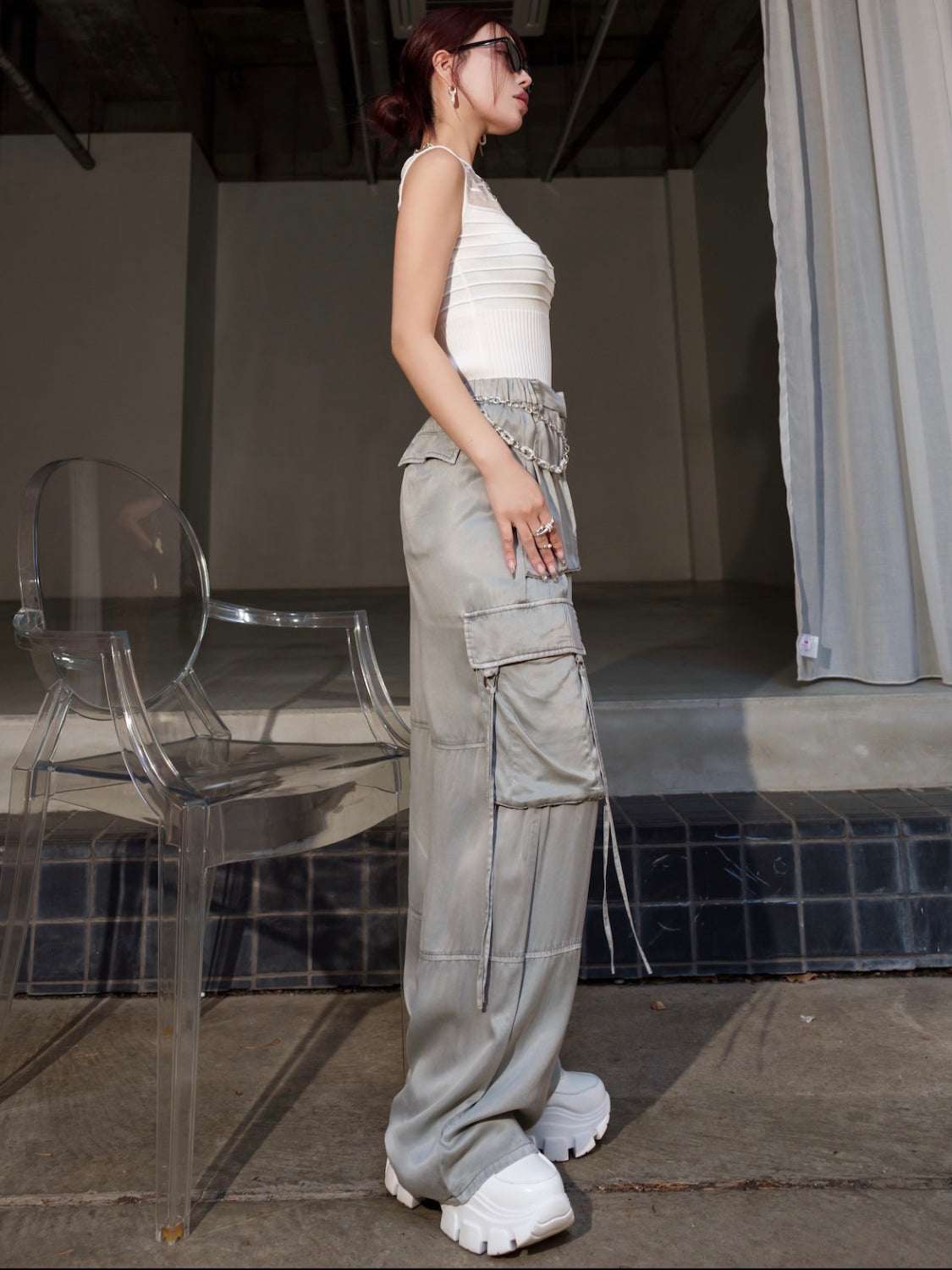 ノースリーブ Rib シアー KNIT トップス