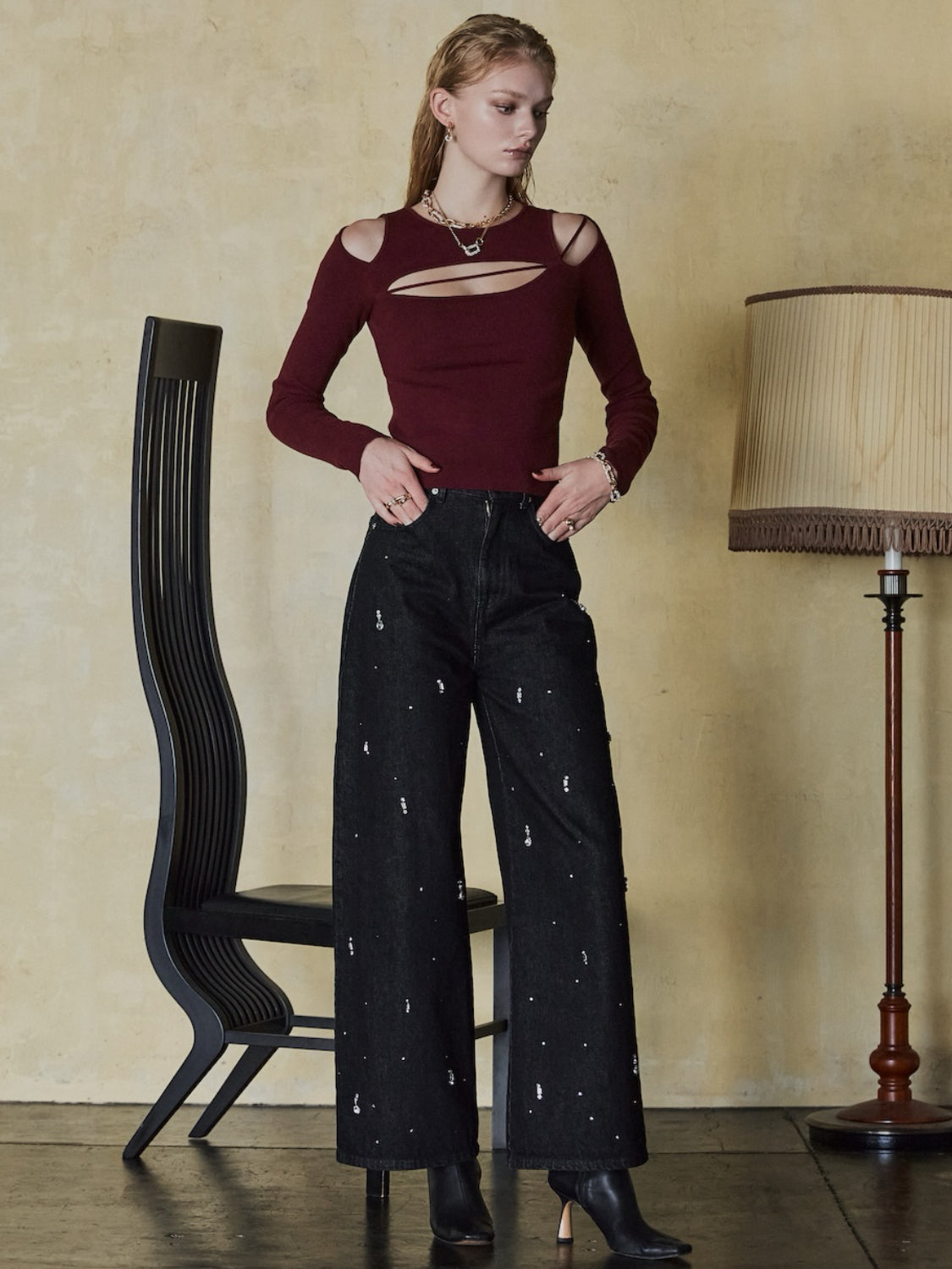 カット ストラップ KNIT ロングスリーブ