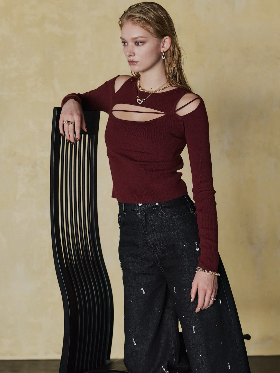 カット ストラップ KNIT ロングスリーブ