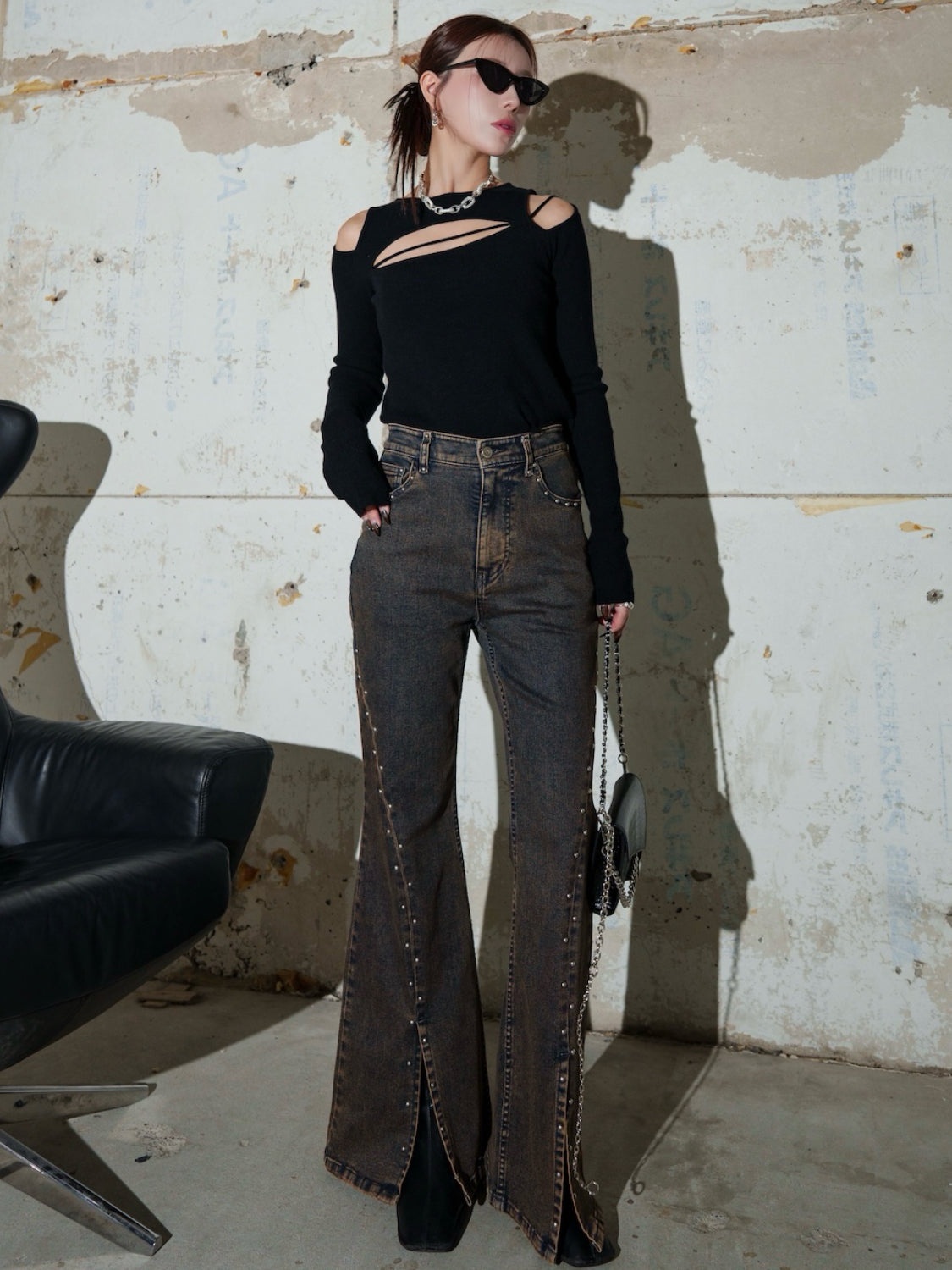 カット ストラップ KNIT ロングスリーブ