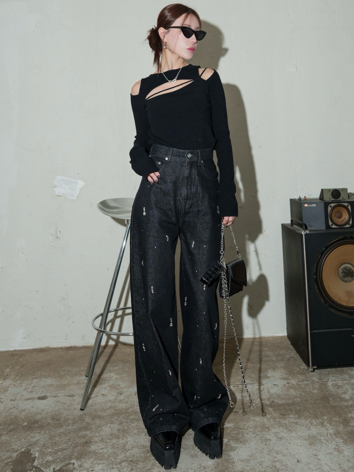 Multi ビジュー ワイド DENIM パンツ