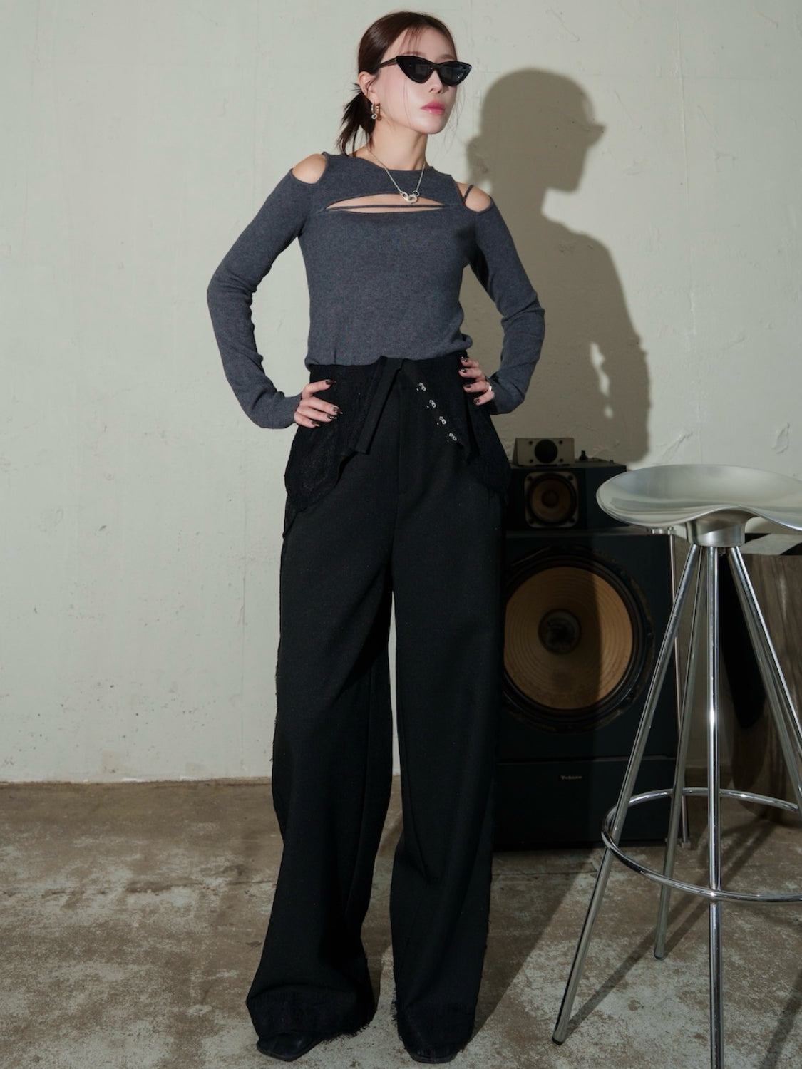 カット ストラップ KNIT ロングスリーブ
