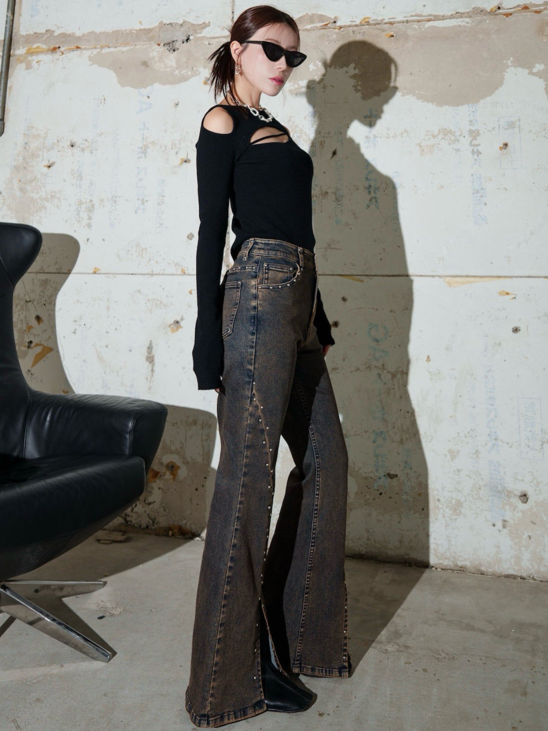 カット ストラップ KNIT ロングスリーブ