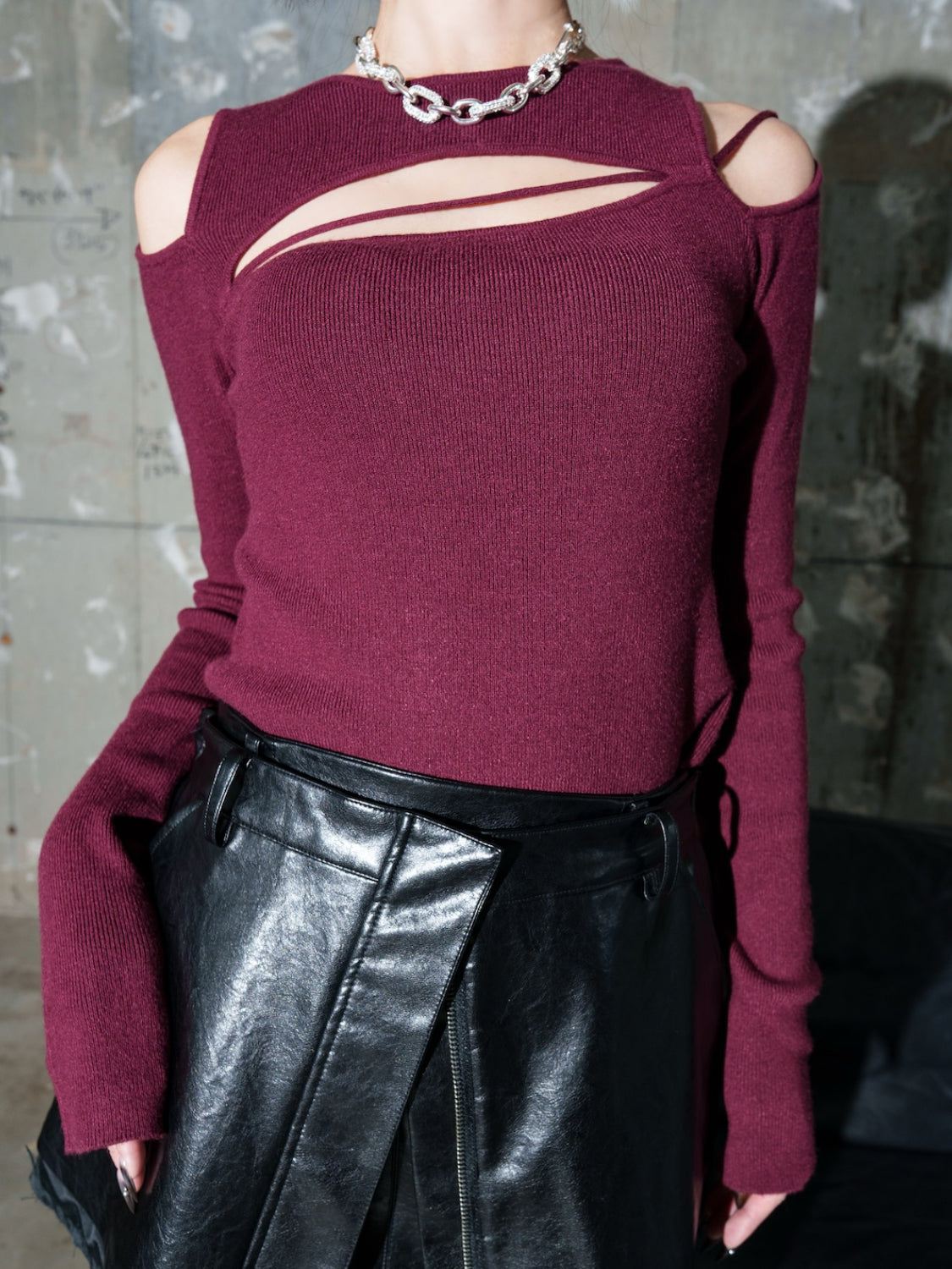 カット ストラップ KNIT ロングスリーブ