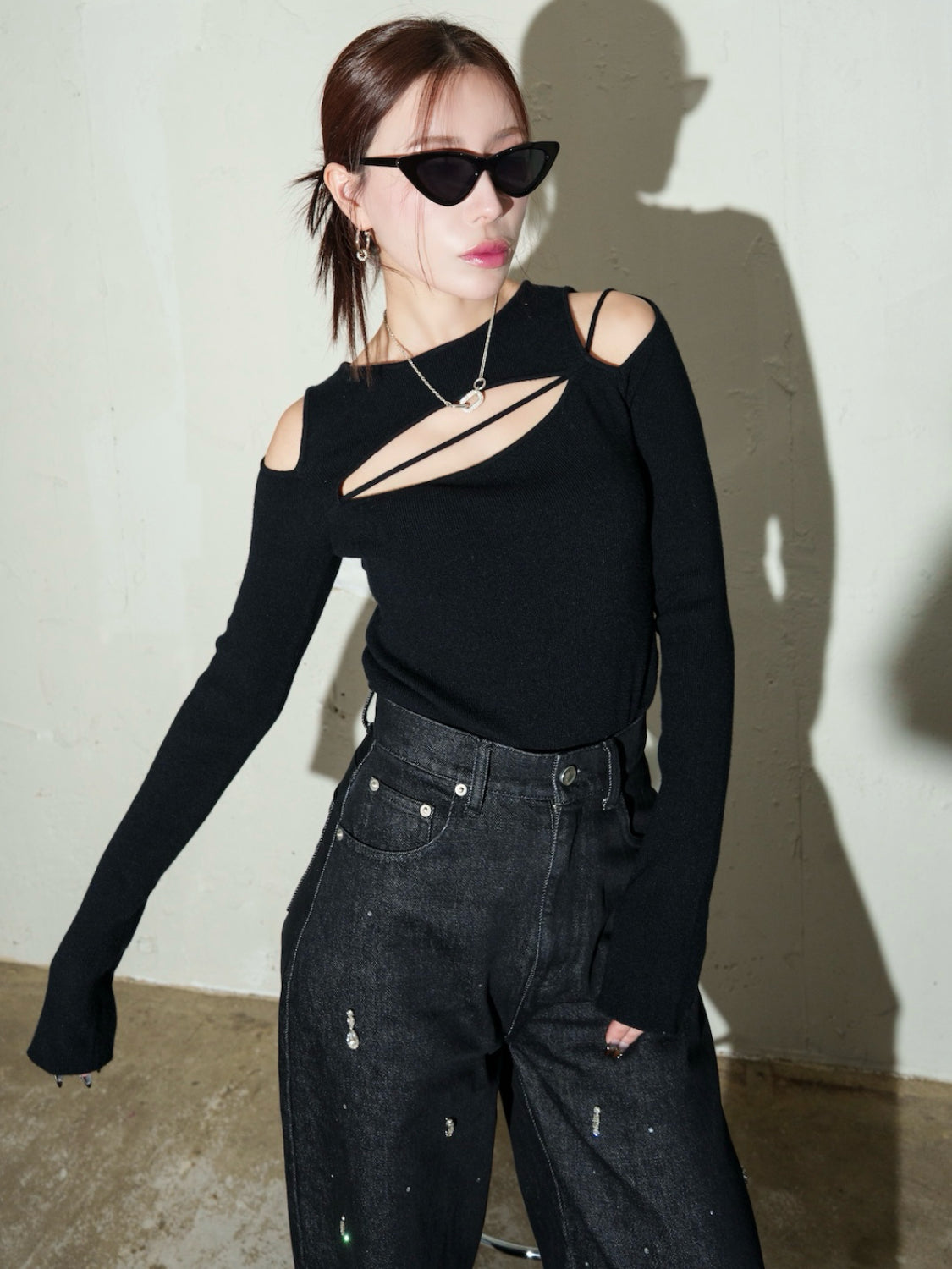 カット ストラップ KNIT ロングスリーブ