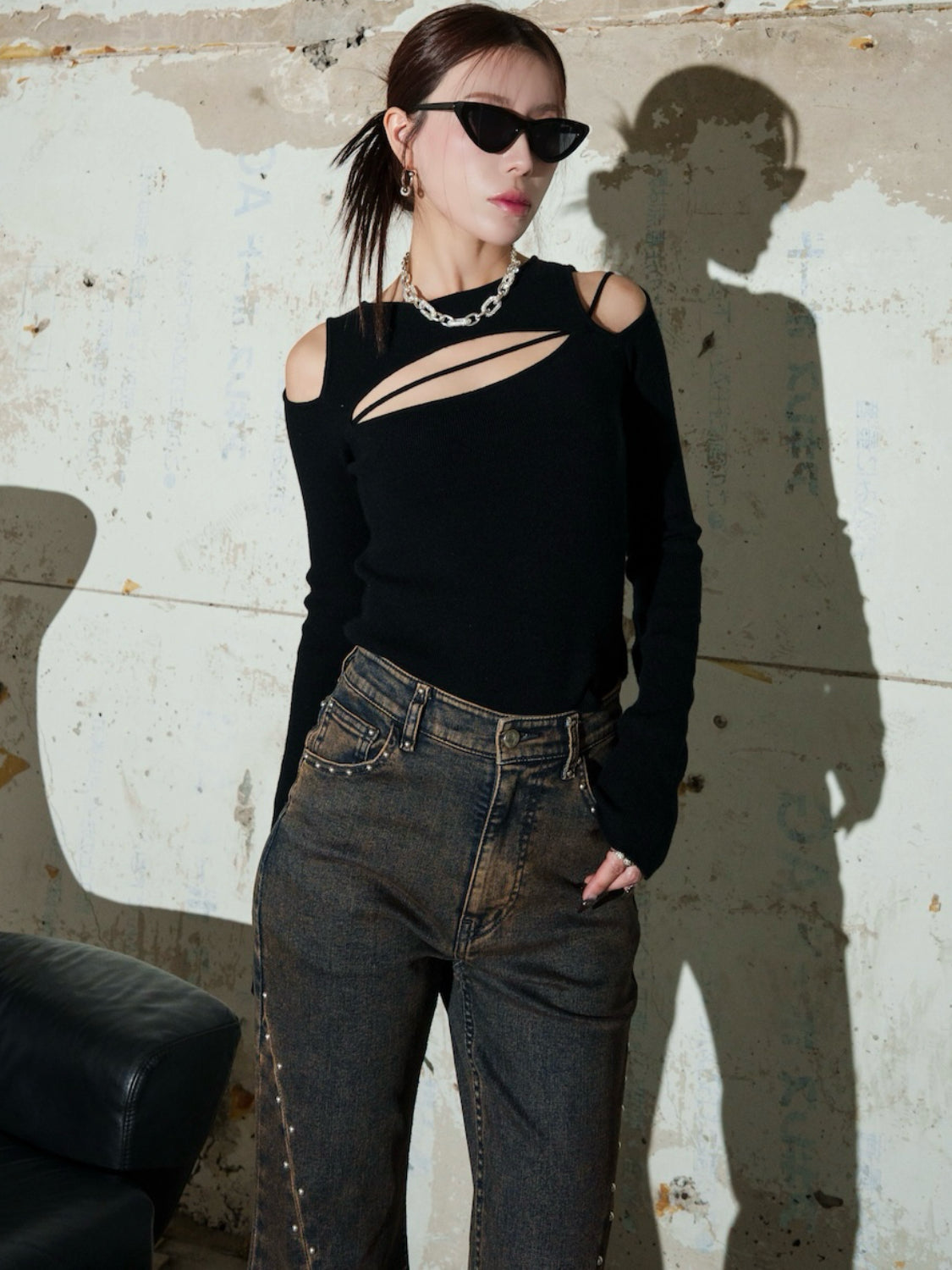 カット ストラップ KNIT ロングスリーブ