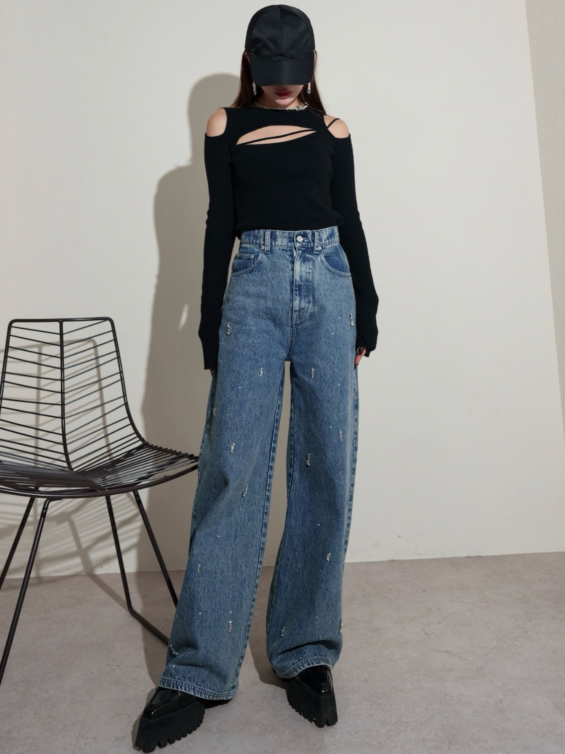 カット ストラップ KNIT ロングスリーブ