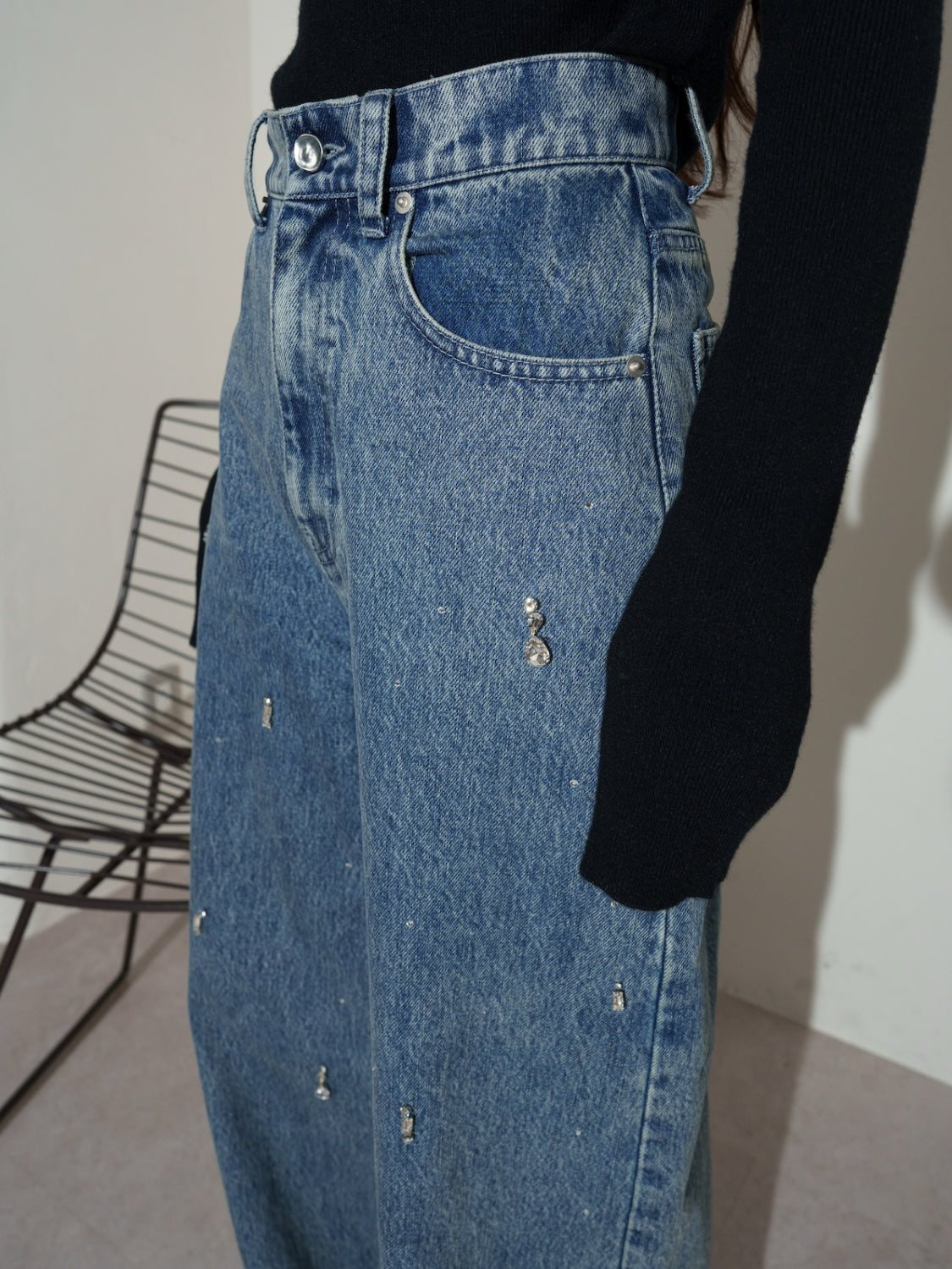 Multi ビジュー ワイド DENIM パンツ