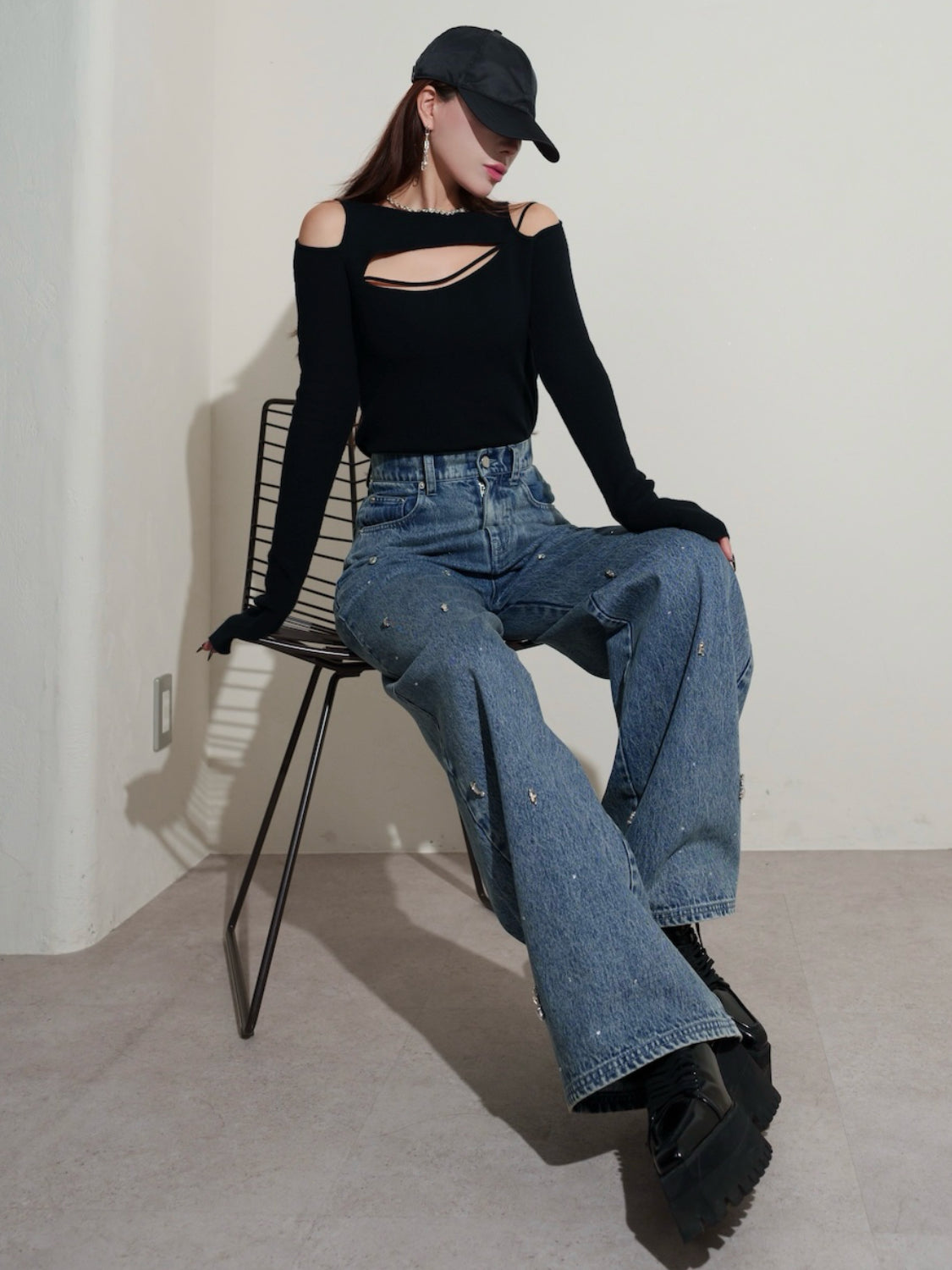 Multi ビジュー ワイド DENIM パンツ