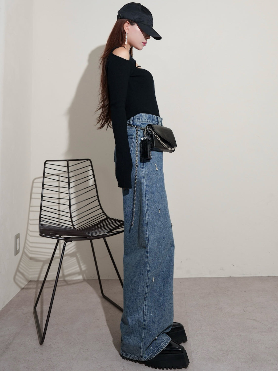 Multi ビジュー ワイド DENIM パンツ