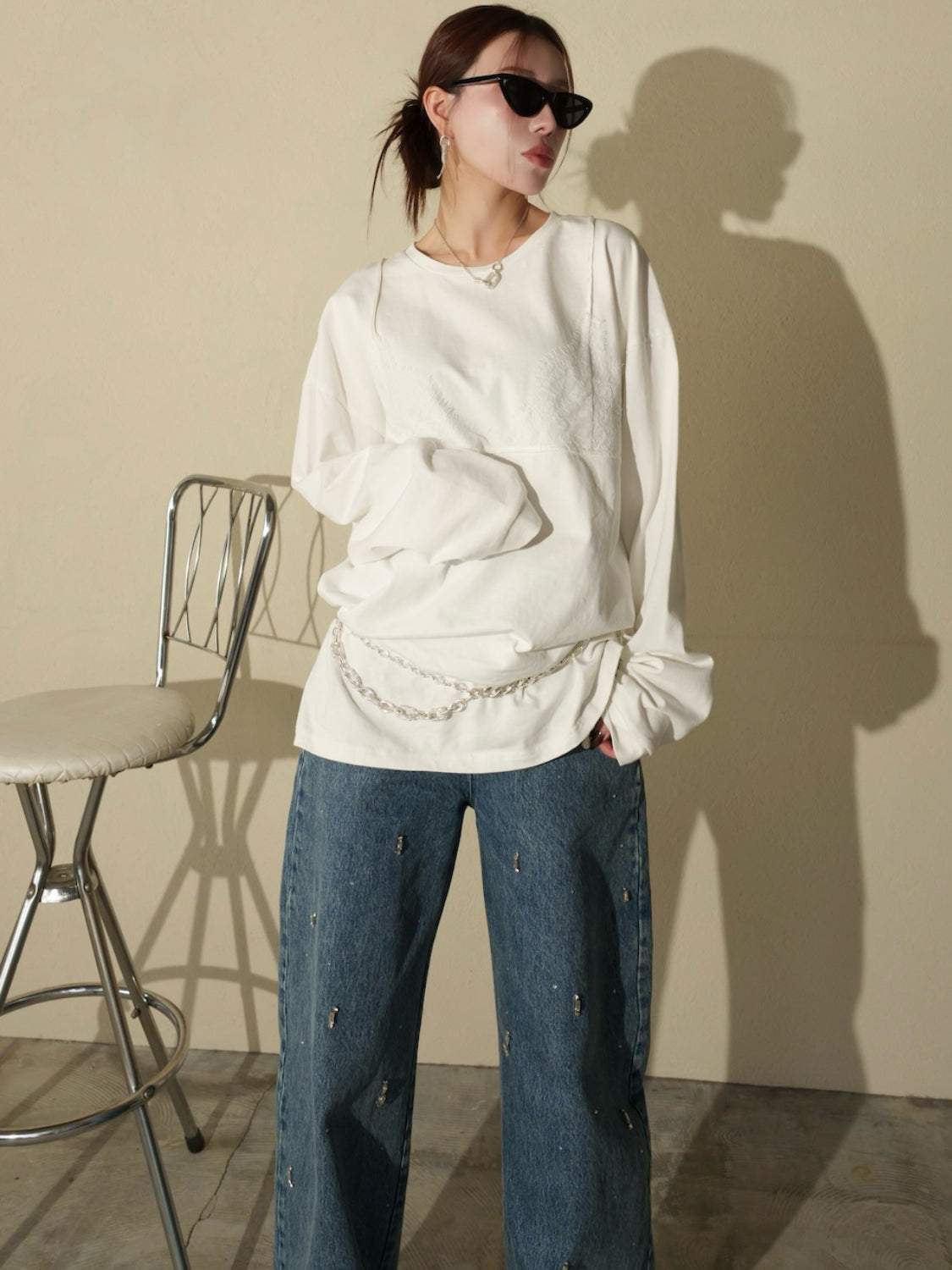 Washed レースビスチェ ロング Tシャツ