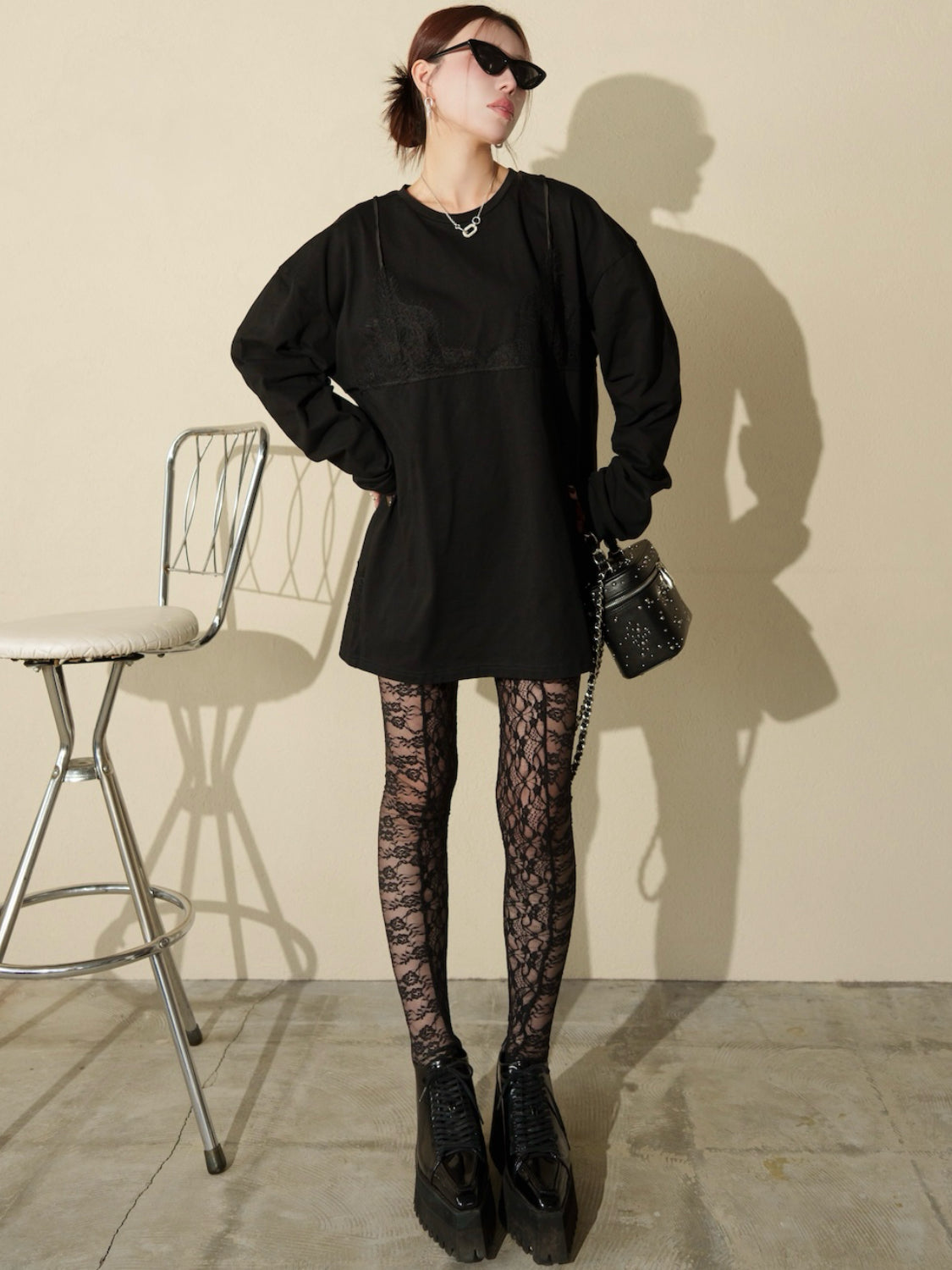 Washed レースビスチェ ロング Tシャツ