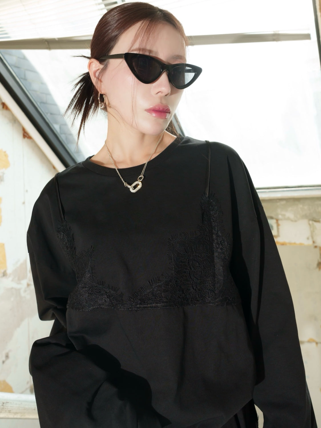 Washed レースビスチェ ロング Tシャツ