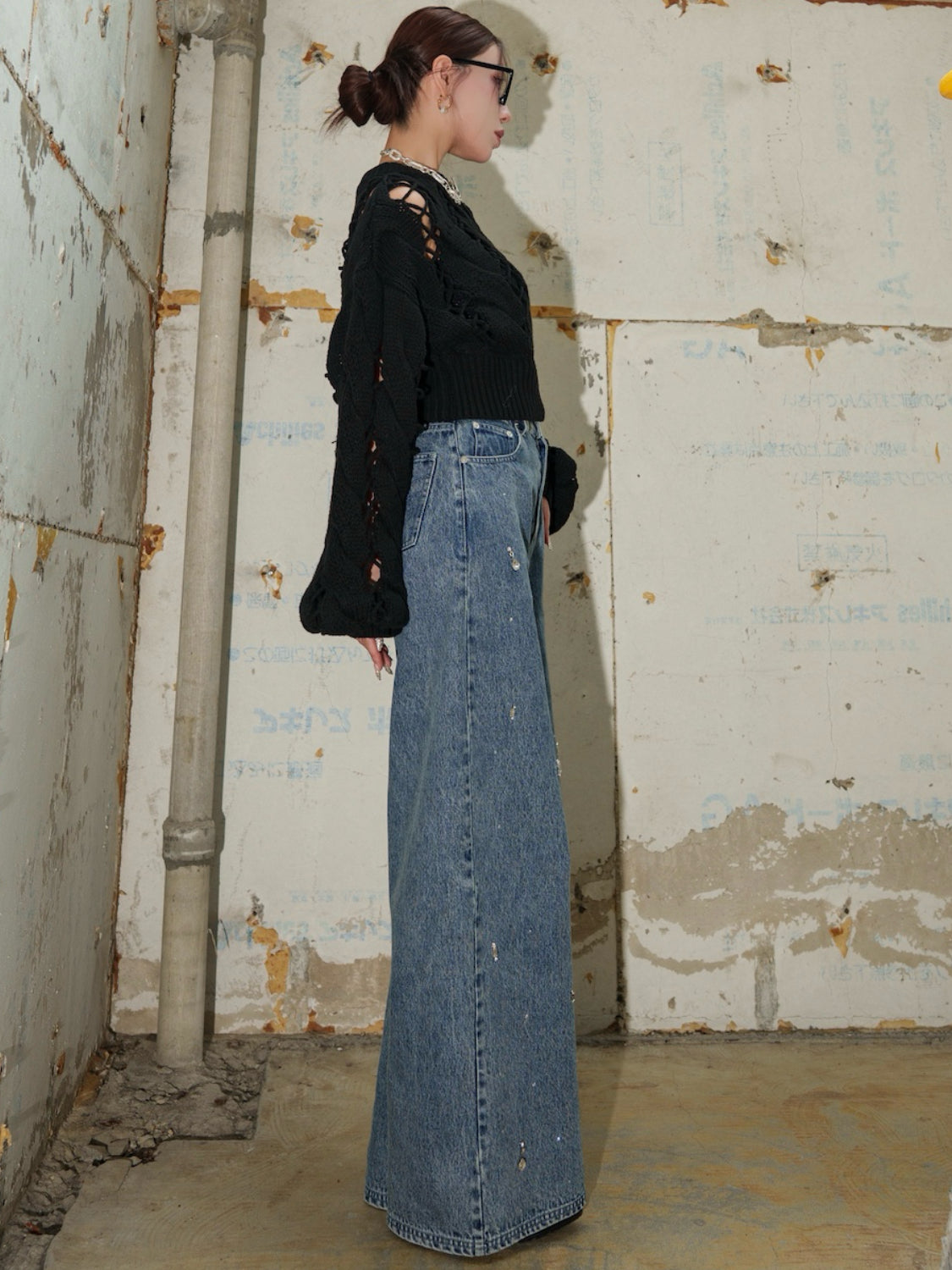 Multi ビジュー ワイド DENIM パンツ