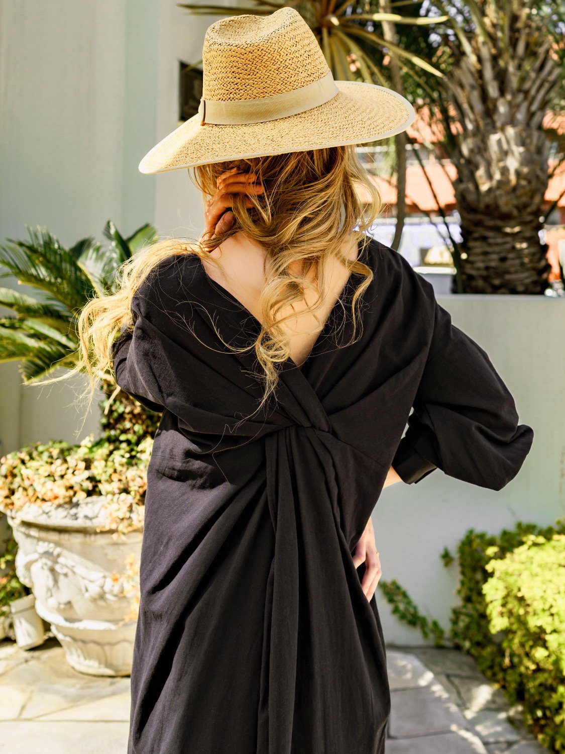 Back Twist Gather linen Long One-piece