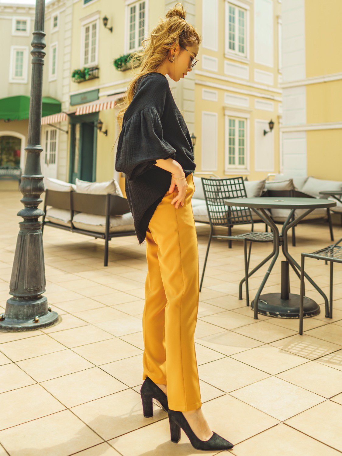 Center-seam Simple Chiffon Tapered Pants