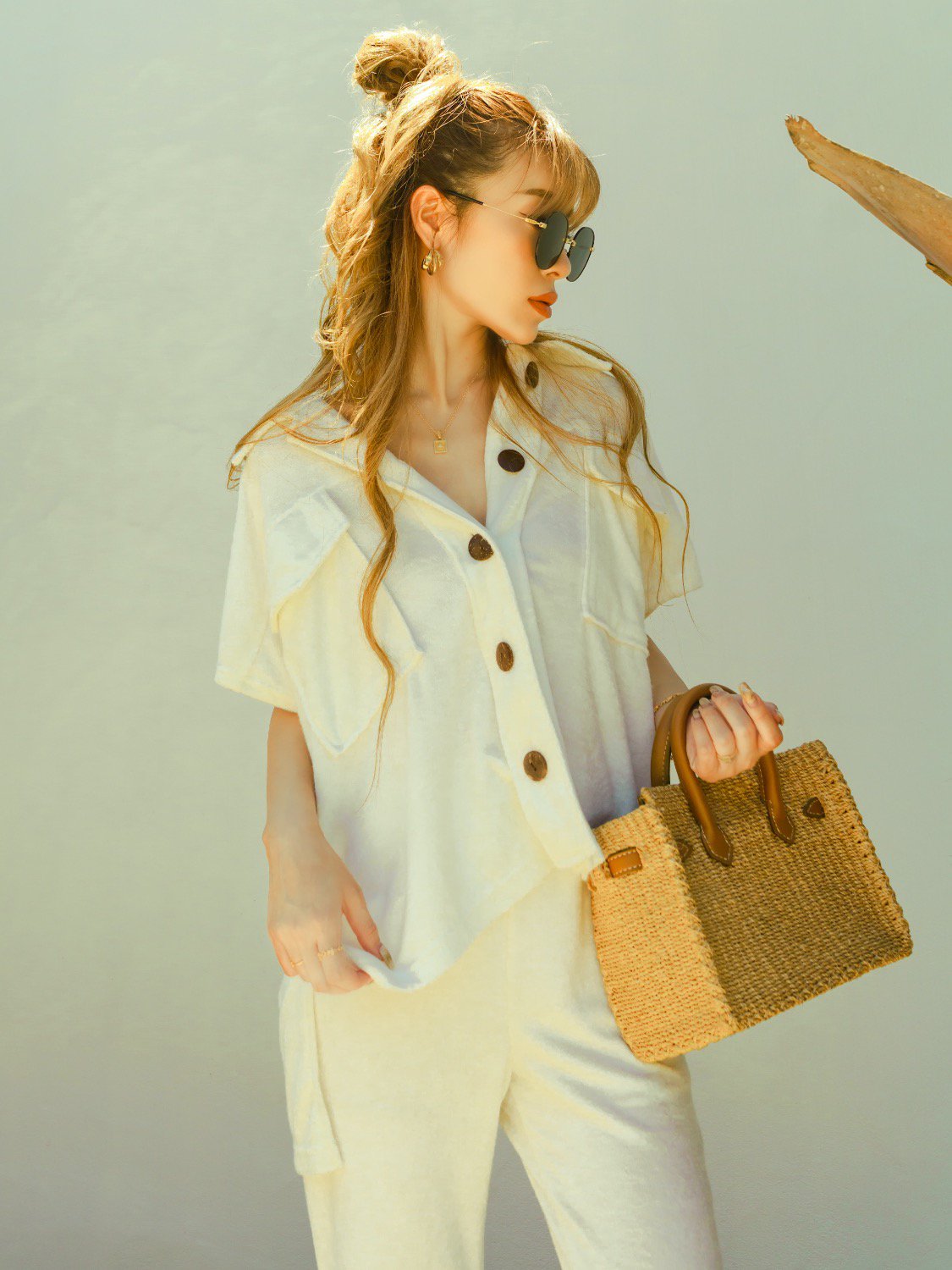 Pile Coconut Button Safari Shirt