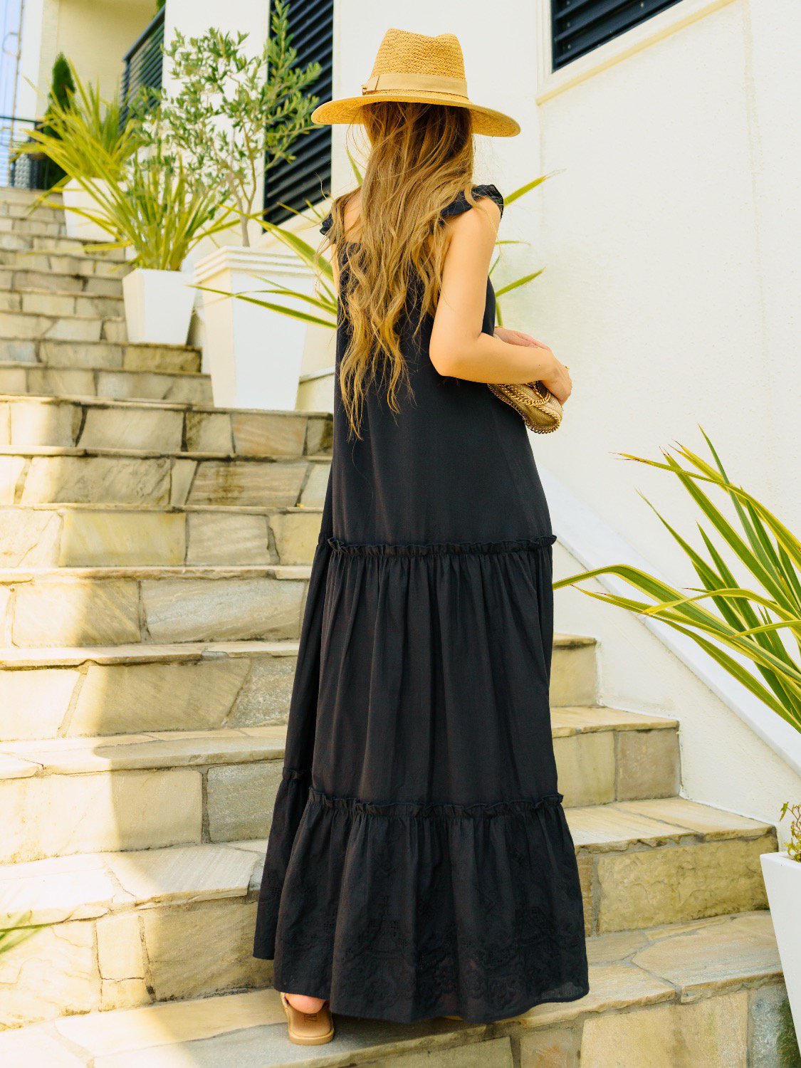 Frill×Tiered Hem-Lace Cotton One-piece